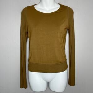 MAGGIE WARD Ribbed Shirt Womens Size XS Brown Tan Long Sleeve Neutral Autumn